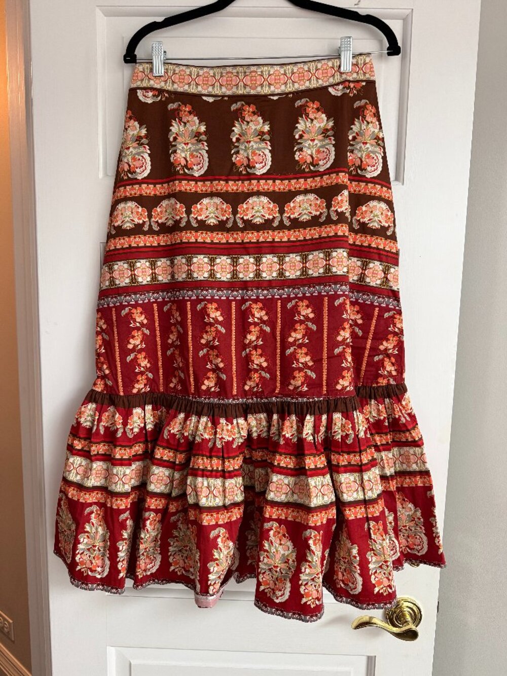 Cara Cara Brown and Red Floral Print Skirt Size 8